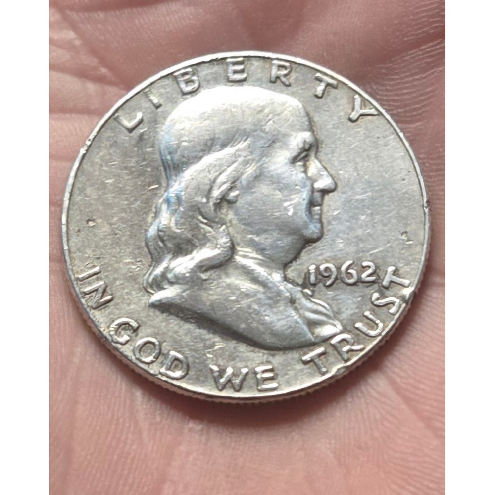 1962 D Franklin Half Dollar 90% Silver US Coin Denver Mint Benjamin Franklin